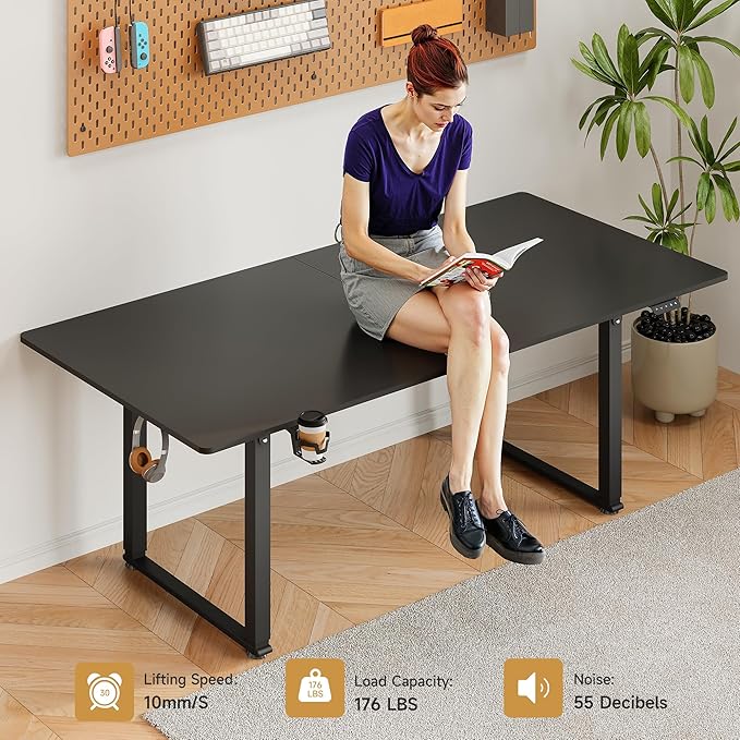 63x30 Inch Adjustable Standing Desk with 4 Legs, Stand up Desk Features a Spacious Rectangular Top, Dual-Motor Lift, and Memory Presets (28-46Inch) for Home Offices or Computer Workstations, Black