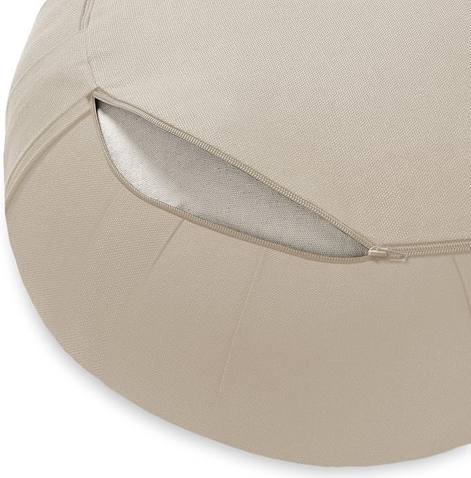 Zafu Meditation Cushion, 15" Round Buckwheat Yoga Pillow with Organic Cotton Cover