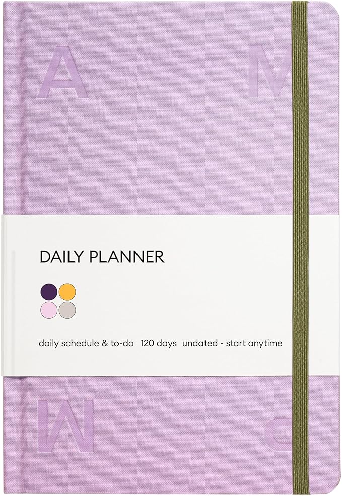 Undated Daily Planner for Productivity & Work – Hardcover, 120 Days, with Habit Tracker & Goal Setting. Monthly, weekly & daily work planner. Start Anytime (Lavender)