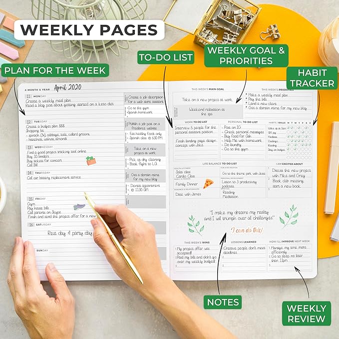 Clever Fox Planner PRO Light – Weekly & Monthly Life Planner to Increase Productivity, Time Management and Hit Your Goals, 8.5x11″ (Forest Green)