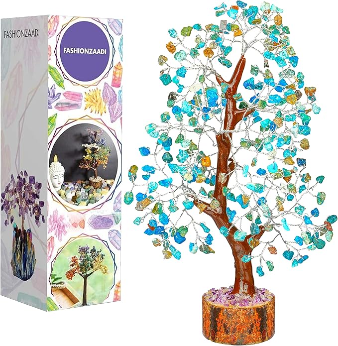 FASHIONZAADI Turquoise Crystal Tree, Gemstone Tree Home and Office Decor, Good Luck Gifts, Crystals Decor, Housewarming Gifts