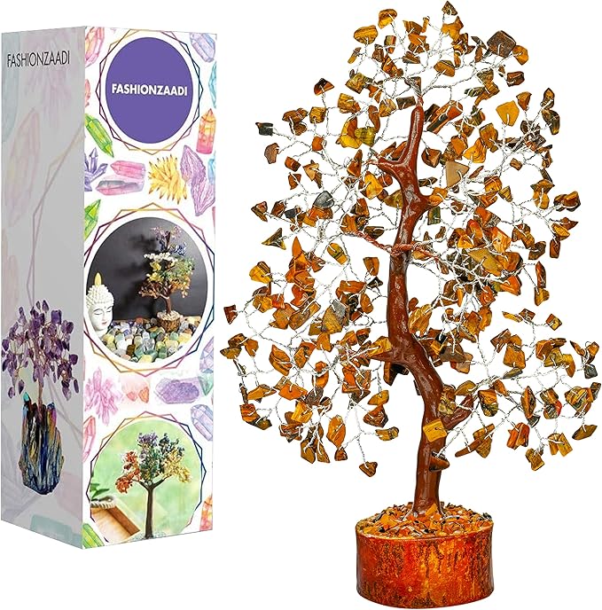 FASHIONZAADI Tigers Eye Crystal Tree, Crystal Money Tree of Life, Feng Shui Decor for Office and Home, Spiritual Gifts for Women, Reiki Gifts
