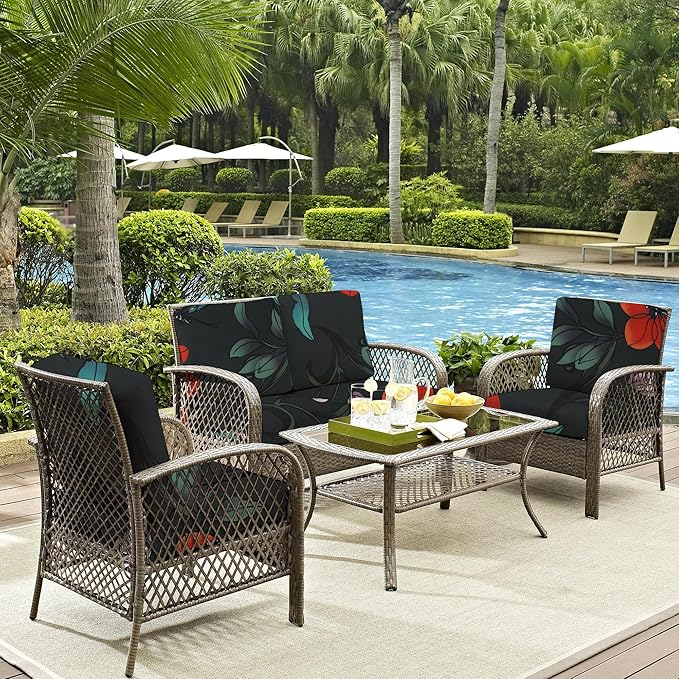 8Pcs Outdoor Cushions Covers Waterproof, Patio Cushion Covers, Stretch Cushion Covers Replacement,Cushion Slipcovers, Furniture Cushion Covers (Peony, 8PCS-Print)