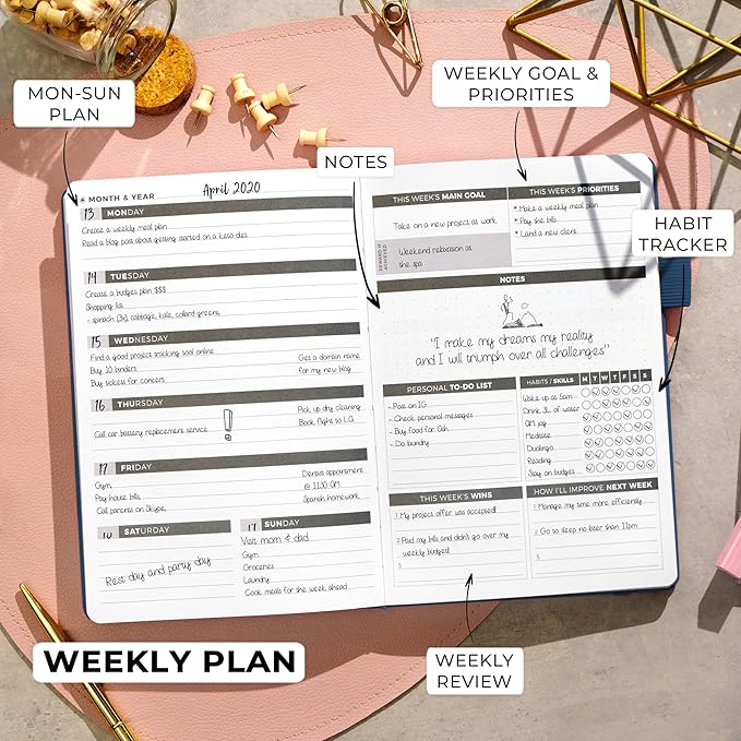 Clever Fox Planner – Undated Weekly & Monthly Planner for Productivity, Time Management & Goals – Organizer Journal – A5 (Mystic Blue)
