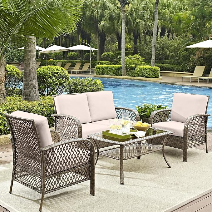 14Pcs Outdoor Cushions Covers Waterproof, Patio Cushion Covers, Stretch Cushion Covers Replacement,Cushion Slipcovers, Furniture Cushion Covers (Beige 2, 14PCS)