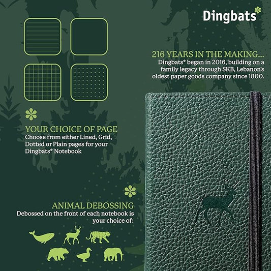 Dingbats* Wildlife A6 Lined Pocket Notebook - PU Leather Hardcover - Small Writing Journal for Work, Travel - Pocket, Elastic Closure, Bookmark