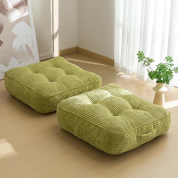 6" Washable Floor Pillow Cushion for Adults, Meditation Cushion Pillow, Large Square Floor Sitting, Removable Tufted Corduroy Cover, for Tatami Living Room or Yoga, 22x22 Inch, 2Pack, Machine Washable