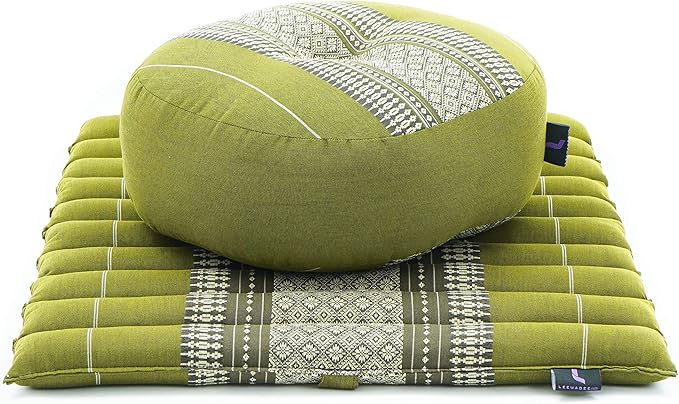 Leewadee Meditation Cushion Set – 1 Small Zafu Yoga Pillow and 1 Small Roll-Up Zabuton Mat Filled with Kapok