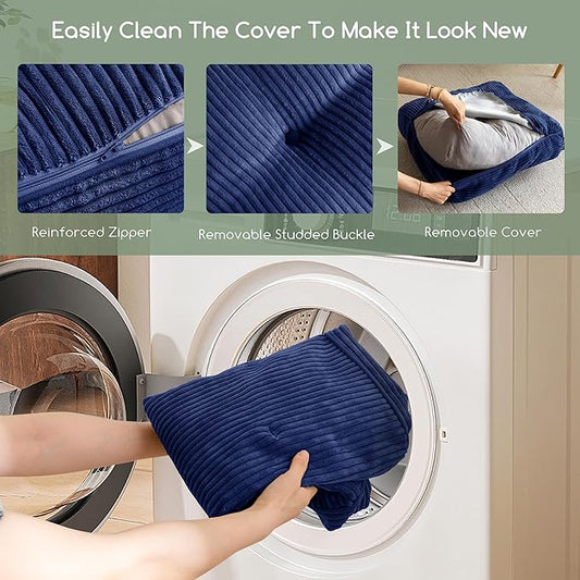 6" Washable Floor Pillow Cushion for Adults, Meditation Cushion Pillow, Large Square Floor Sitting, Removable Tufted Corduroy Cover, for Tatami Living Room or Yoga, 22x22 Inch, Machine Washable