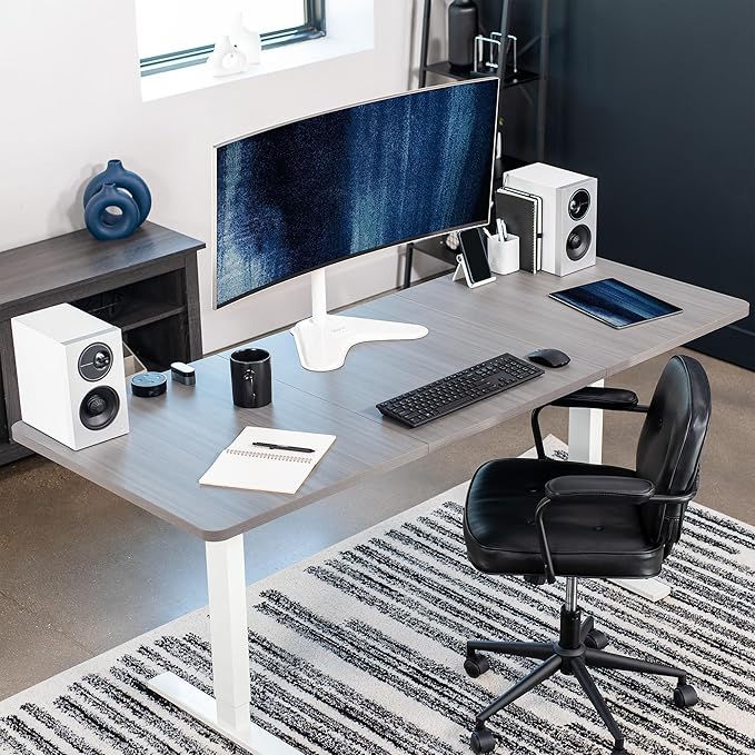 VIVO Single Monitor Desk Stand, Holds Screens up to 32 inch Regular and 38 inch Ultrawide, Freestanding VESA Steel Mount Base, Adjustable Height, Tilt, Swivel, Rotation, White, STAND-V001HW