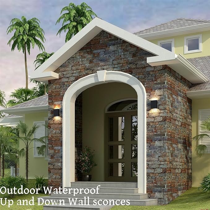 Up and Down Wall Lights for Bedroom LED Wall Lights, 6.3'' Mordern Porch Light, IP65 Waterproof Wall Lamp 10%-100% Dimmable, 120-277V, 15.5W 3000K CRI90+ (Black)