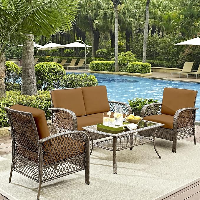 8Pcs Outdoor Cushions Covers Waterproof, Patio Cushion Covers, Stretch Cushion Covers Replacement,Cushion Slipcovers, Furniture Cushion Covers (Camel Color, 8PCS)