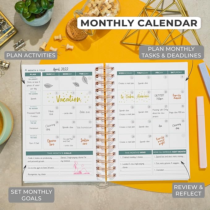 Clever Fox Planner 2nd Edition Spiral – Colorful Weekly & Monthly Goal Planner, Time Management & Productivity Organizer, Undated (White)
