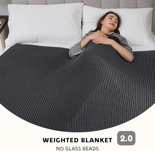 L'AGRATY Knitted Weighted Blanket - 60"x80" 15lbs Cooling Chunky Knit Heavy Blanket for Adults Braided Crochet Throw Thick Cable Yarn Knit Decorative Blanket No Beads Evenly Weighted Machine Washable