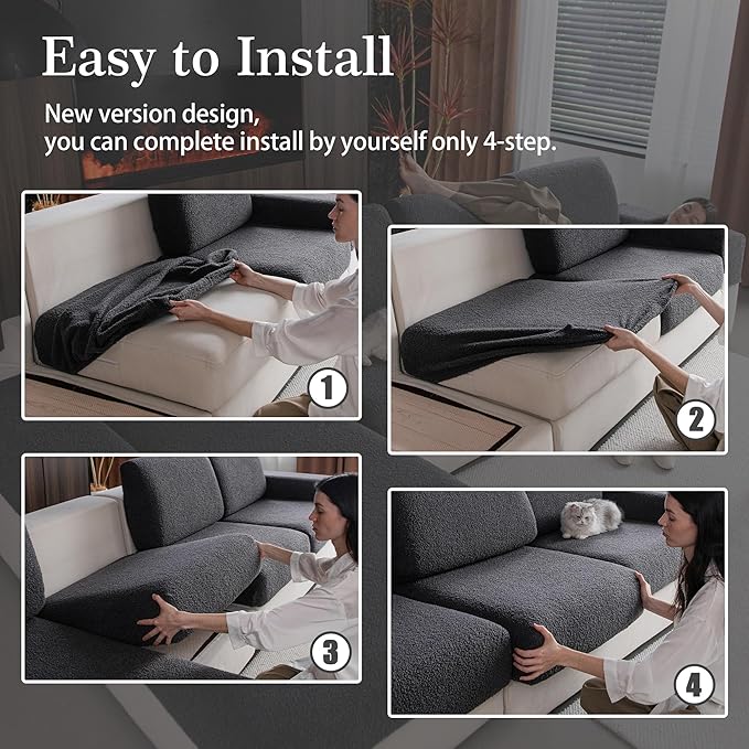 Couch Cushion Covers for Sectional Sofa, Stretch Soft Sofa Slipcovers Washable Wear-Resistant Universal Furniture Protector for Living Room(2 Seaters Covers, Dark Gray)