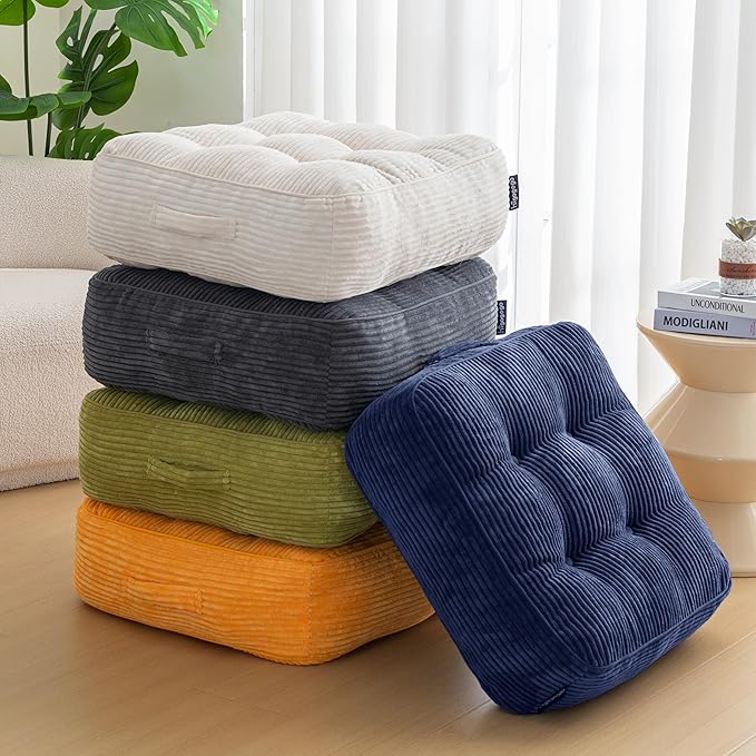 8" Washable Floor Pillow Cushion for Adults, Meditation Cushion Pillow, Large Square Floor Sitting, Removable Tufted Corduroy Cover, for Tatami Living Room or Yoga, 22x22 Inch, 2Pack, Machine Washable