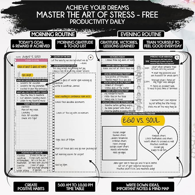 Life Planner - 5 Minute Daily Gratitude & Manifestation Journal | Positivity & Affirmation | Guided Mindfulness, Self Care & Mental Health Journal | 90-Day Undated Planner, Vision Board & Stickers