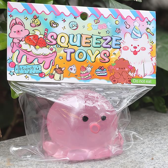 Cute Crystal Octopus Squishy Toys - Upgrade Clear Pink Blue Sequins Octopus Soft Sticky Toys, Animals Sticky Stress Ball, Stress Relief Fidget Sensory Toys, Birthday Office Favors for Adults (White)