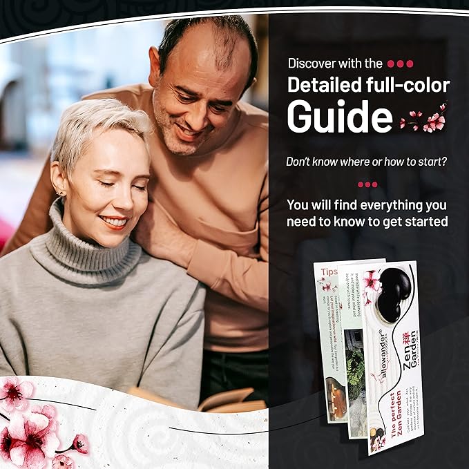 Zen Garden Kit for Desk 12x8in Sand Tray, Japanese Gift Set 14 Accessories and 6 Tools, Meditation Mini Zen Garden, Zen Sand Garden, Home Office Desk Decorations, Therapy Kit, Rock Decor