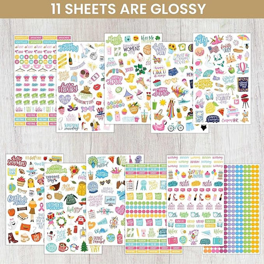 bloom daily planners Planner Sticker Value Pack (13 Unique Sheets / 1,000+ Stickers) - New Variety Assortment Bundle for Planning & Decorating
