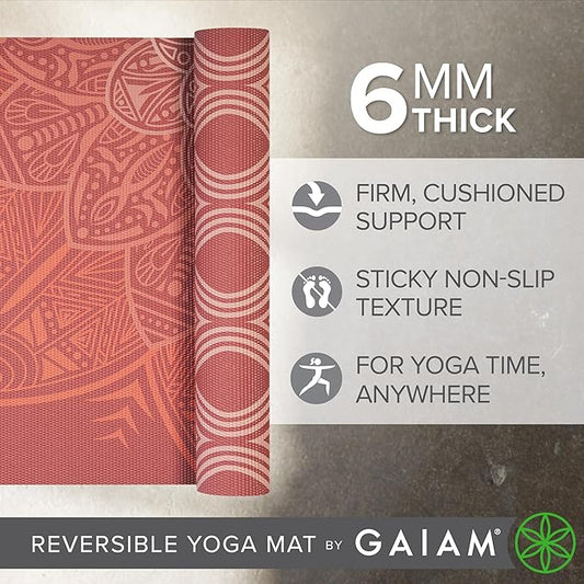 Gaiam Yoga Mat - Premium 6mm Print Reversible Extra Thick Non Slip Exercise & Fitness Mat for All Types of Yoga, Pilates & Floor Workouts (68" x 24" x 6mm Thick)