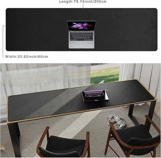 Vyaaa 78.7"x23.6" PU Leather Large Desk Mat (Black) - XXL Extended Mouse pad, Office Desk Protector, Non-Slip Computer Desk pad for Office, Gaming, Home