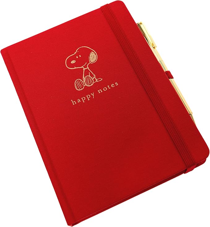 Snoopy Lined Journal Plus Pen by Graphique Luxe Collection, Hardcover Diary Notebook for Writing, Gold Foil Embossing, 160 Pages, 6” x 8”