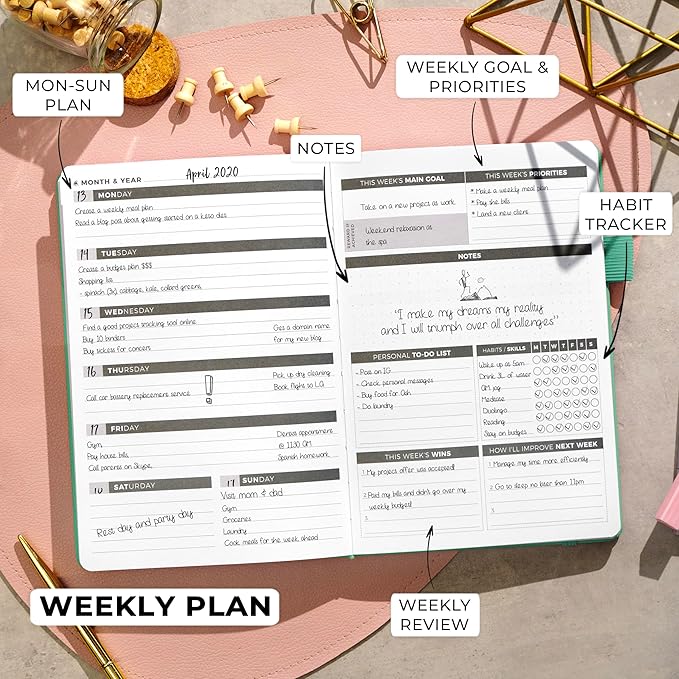 Clever Fox Planner – Undated Weekly & Monthly Planner for Productivity, Time Management & Goals – Organizer Journal – A5 (Emerald)