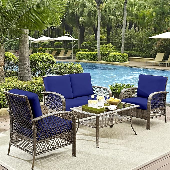 12Pcs Outdoor Cushions Covers Waterproof, Patio Cushion Covers, Stretch Cushion Covers Replacement,Cushion Slipcovers, Furniture Cushion Covers (Lake Blue 1, 12PCS)