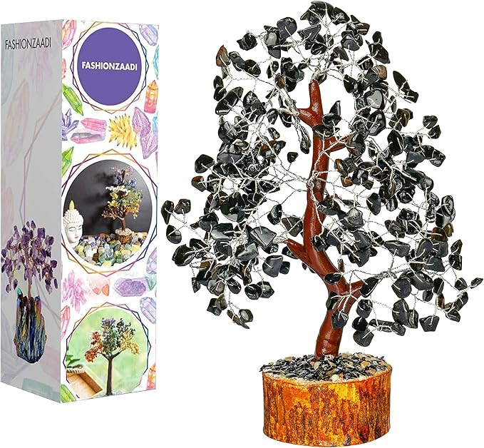 FASHIONZAADI Black Tourmaline Gemstone Tree - Crystal Tree of Life - Crystals and Stones Home Office Decor - Good Luck Gifts for Women