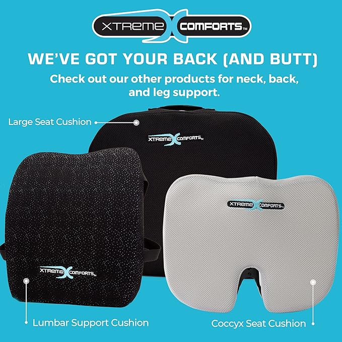 Xtreme Comforts Seat Cushions | Office Chair Cushions for Desk, Car, Wheelchair| Ergonomic Memory Foam Seat Cushion for Support & Comfort | Helps Improve Sitting Posture for Work & Body Relief