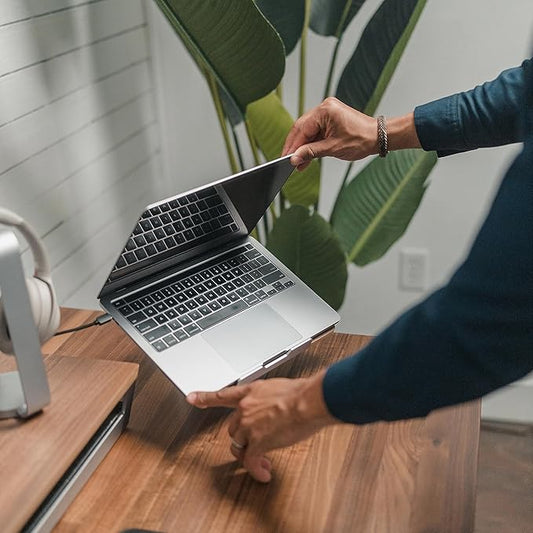 HumanCentric Laptop Riser for Desk in Maple Wood Top and Space Gray Aluminum Base, Compatible with MacBook and Other Laptops Up to 16 Inches, Ergonomic Computer Holder, 25-Degree Angle Tilt