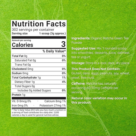 Organic Matcha Green Tea Powder, 2 lb (907g) | First Harvest, Culinary Grade | Japanese Sourced Cafe Mix | Zero Sugar, Keto Friendly, Non-GMO, Vegetarian