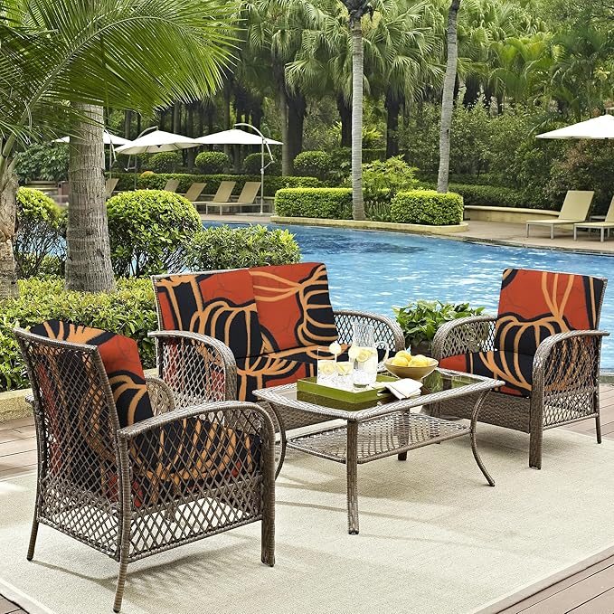 8Pcs Outdoor Cushions Covers Waterproof, Patio Cushion Covers, Stretch Cushion Covers Replacement,Cushion Slipcovers, Furniture Cushion Covers (Royal Flower, 8PCS-Print)