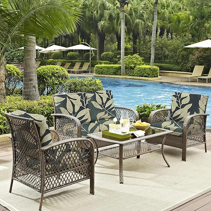 8Pcs Outdoor Cushions Covers Waterproof, Patio Cushion Covers, Stretch Cushion Covers Replacement,Cushion Slipcovers, Furniture Cushion Covers (Black Fantasy, 8PCS-Print)