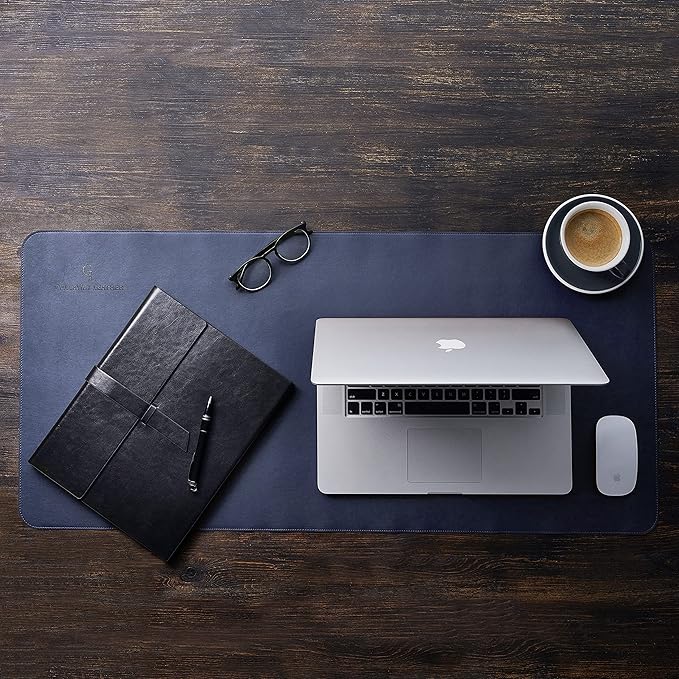 Gallaway Leather Desk Mat,Desk Writing Pad - Office Desk Pad, Large 36" x 17" Navy Blue, Desk Mats on Top of Desks, Gift Ready Elegant Computer Desk Mat Desk Cover Desk Pad Protector PU Leather