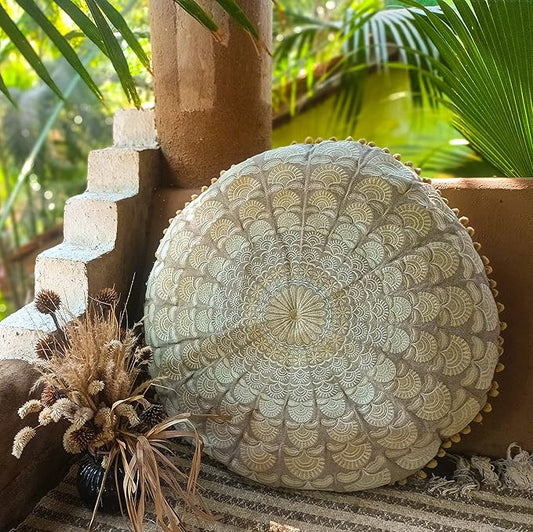 Mandala Life ART Bohemian Floor Cushion Cover –Luxury, Artisan Room Décor Pouf Case for Meditation, Yoga, and Boho Chic Seating Area Floor Pillow – Accent Your Living Room, Bedroom, More