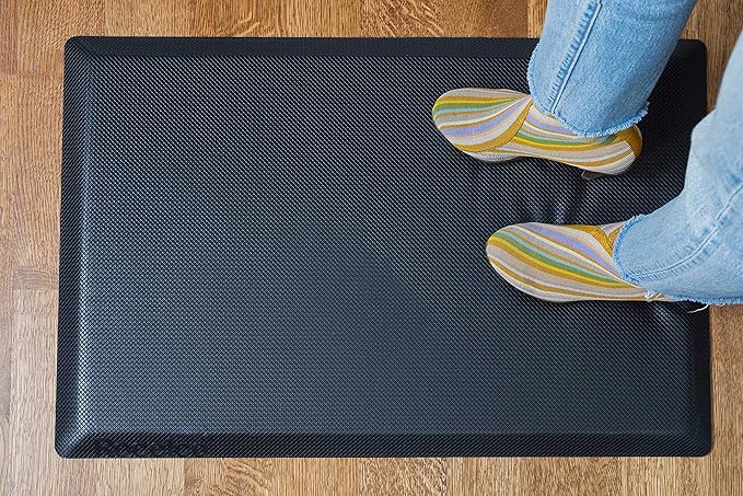 Rocelco 46" Large Height Adjustable Standing Desk Converter with Anti Fatigue Mat BUNDLE - Quick Sit Stand Up Triple Monitor Riser - Retractable Keyboard Tray - Teak Wood Grain (R DADRT-46-MAFM)