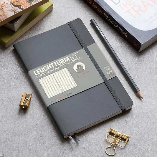 LEUCHTTURM1917 - Notebook Softcover Paperback B6+ - 123 Numbered Pages for Writing and Journaling (Dotted, Black)