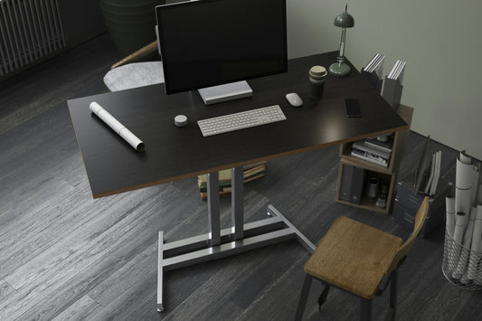 Focusory ergonomic desk setup with adjustable desk, monitor, keyboard, and modern workspace design for fatigue prevention