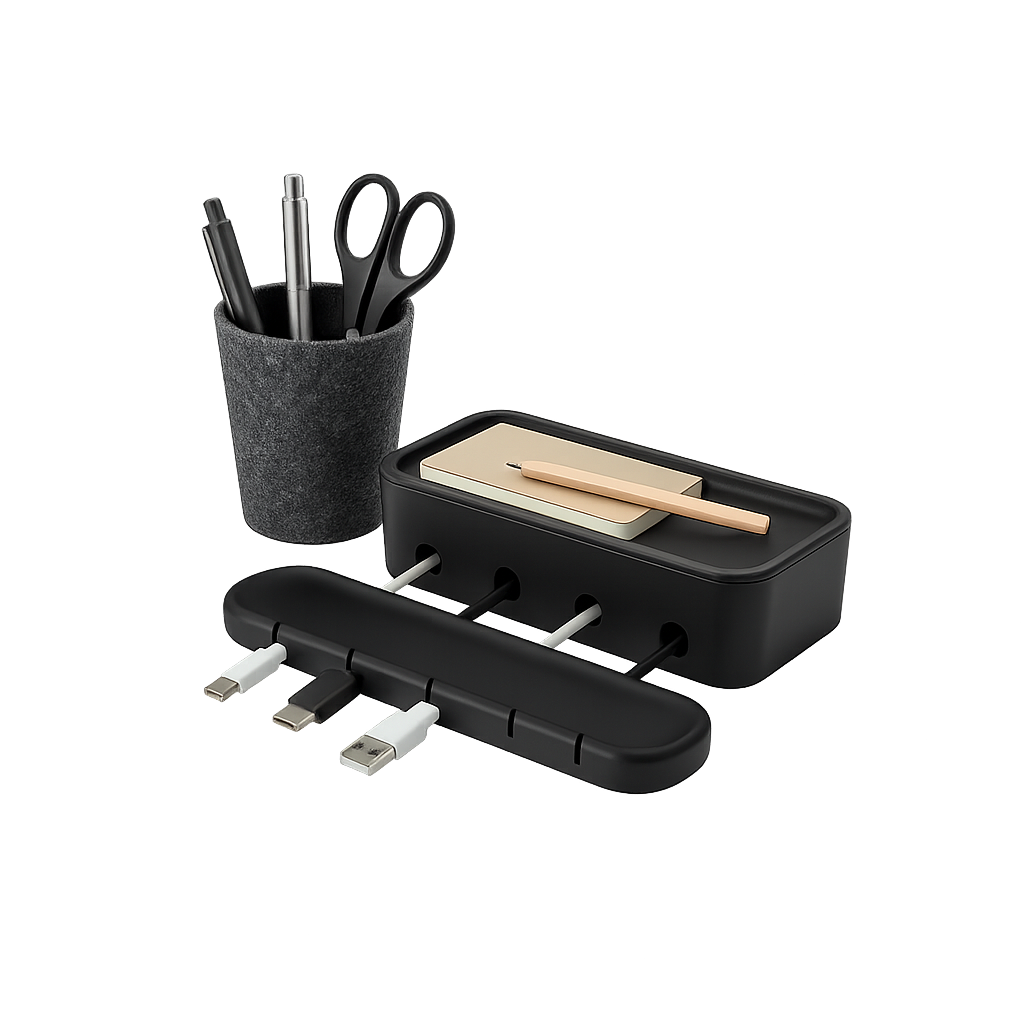 Cable and desk organizers for clean and efficient workspace setups
