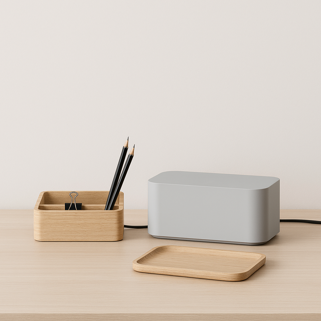 Clean and organized workspace with desk organizers