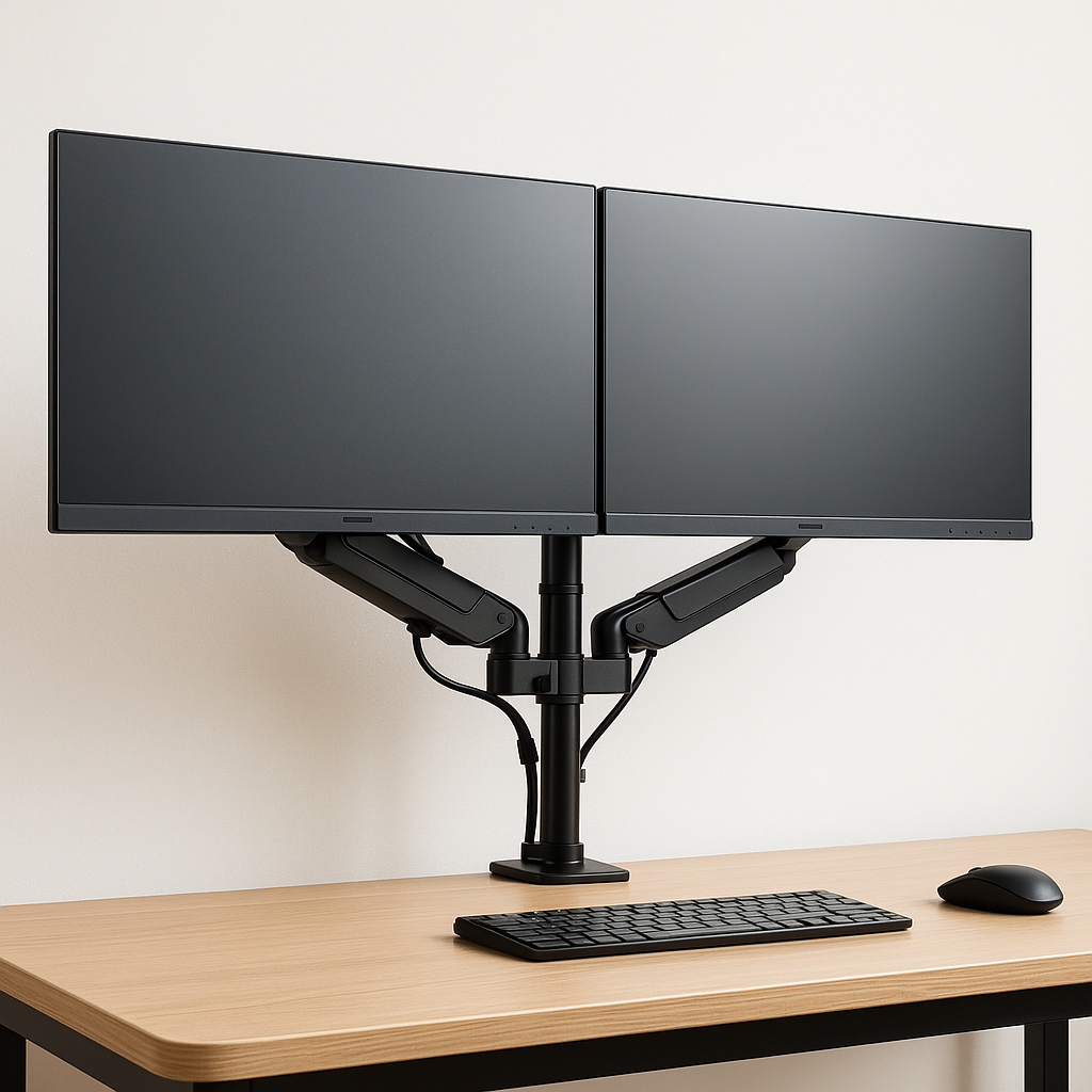 Adjustable monitor arms and desk mounts for ergonomic setups