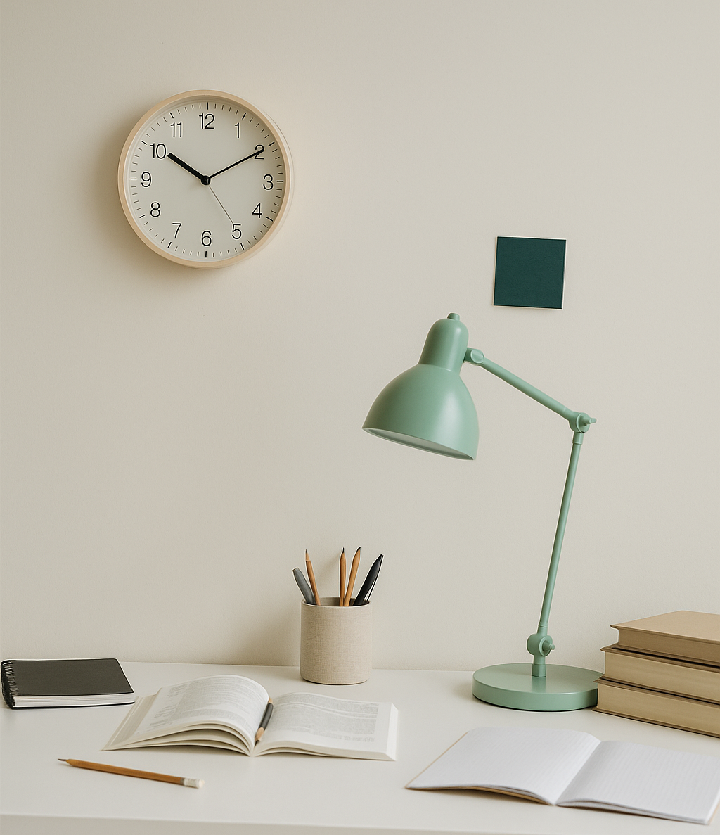 Study setup tools like timers, lamps, and study kits