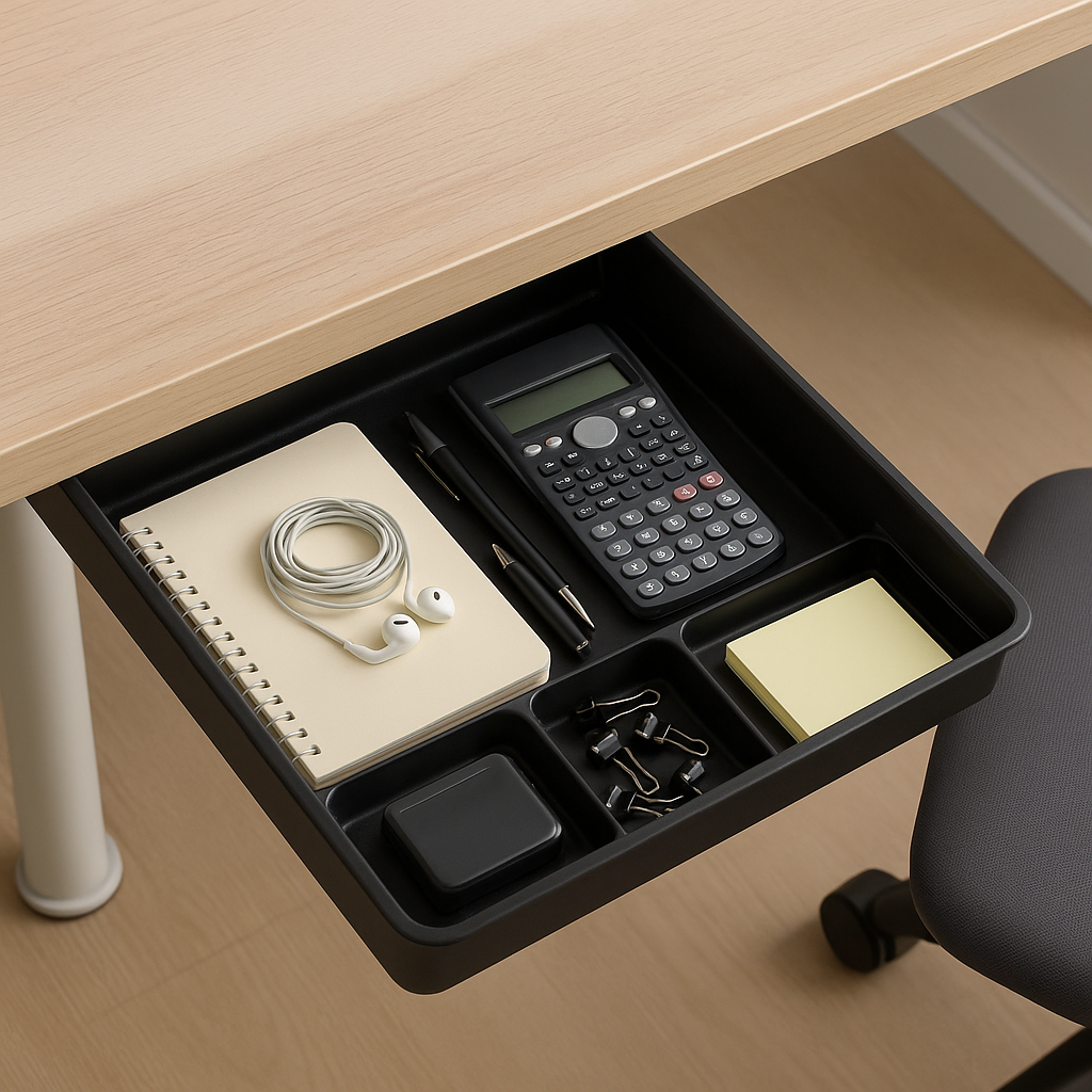 Under-desk storage organizers for cable and supply management