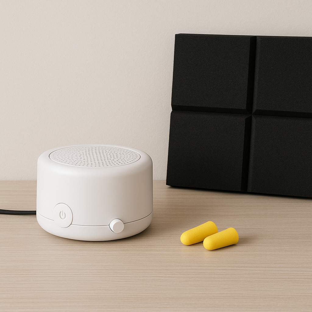 Noise reduction tools like white noise machines and earplugs