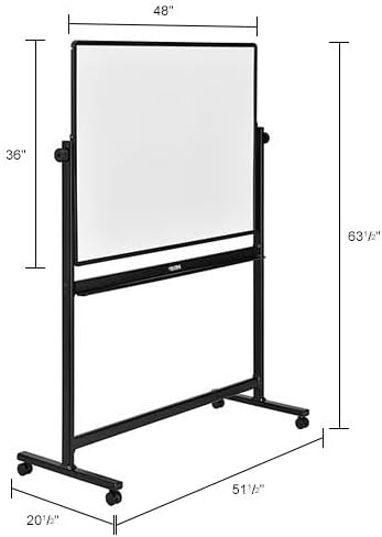 Global Industrial Rolling Magnetic Dry Erase Whiteboard, Double Sided Reversible, 48 x 36, Black Frame