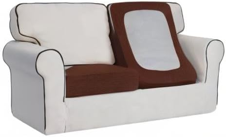 Easy-Going Stretch Individual Loveseat Couch Cushion Cover Sofa Cushion Furniture Protector Sofa slipcover Soft Flexibility with Elastic Bottom (2-Piece Loveseat Cushion Cover, Coffee)