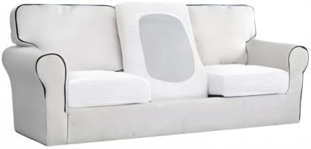Easy-Going Stretch Individual Chair Couch Cushion Cover Sofa Cushion Furniture Protector Sofa slipcover Soft Flexibility with Elastic Bottom (3-Piece Sofa Cushion Cover, Snow White)