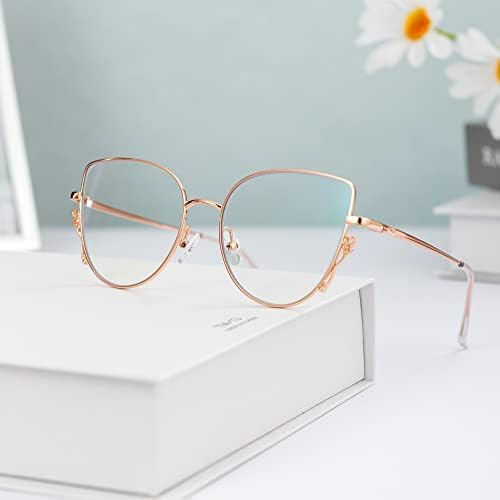 GUDVUE Blue Light Glasses, Computer/Gaming/TV/Phones Glasses for Women/men, Anti Glare/UV400/Eye Strain, Cat Eye Rose Gold